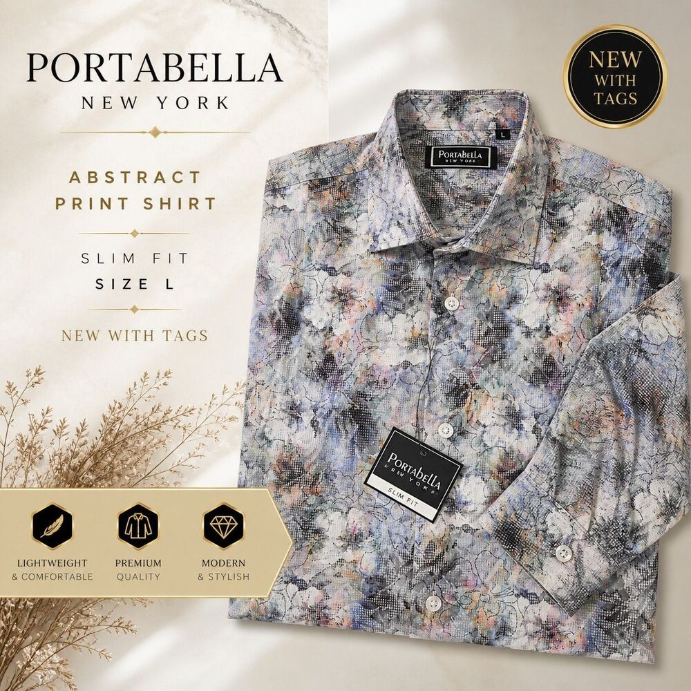 Portabella NY Abstract Print Button Down Shirt L NWT Designer